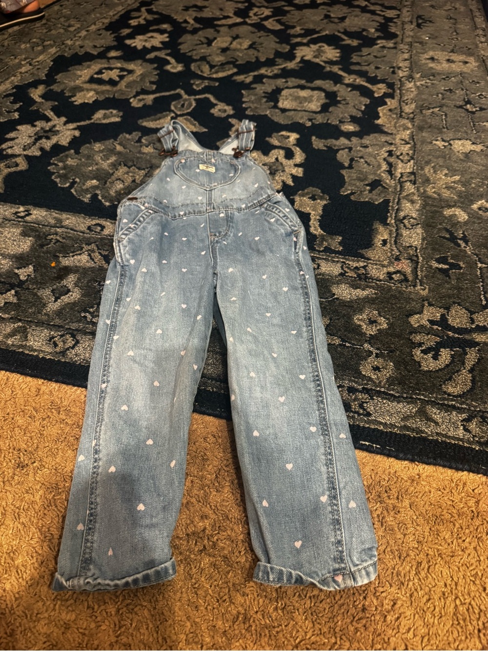 OshKosh B'gosh Light Blue Denim Overalls with Pink Heart Print